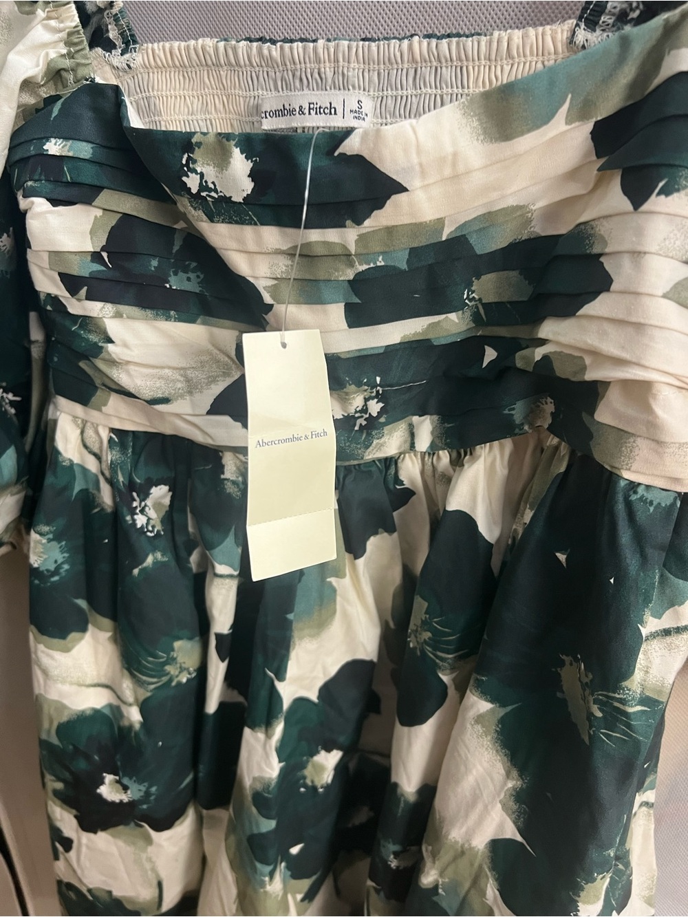 NWT Abercrombie & Fitch Green Floral Puff Sleeve Mini Dress Size S - Picture 4 of 5